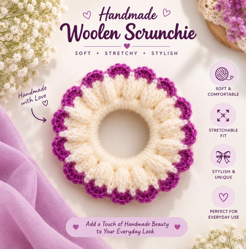Lavender Bloom Crochet Scrunchie