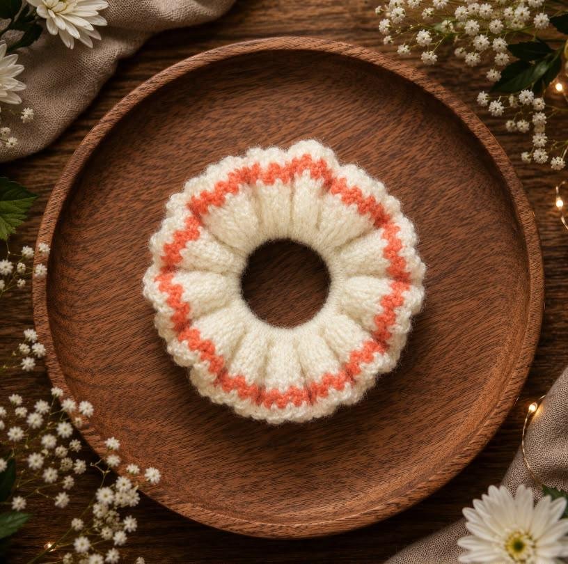 Coral Bloom Crochet Scrunchie