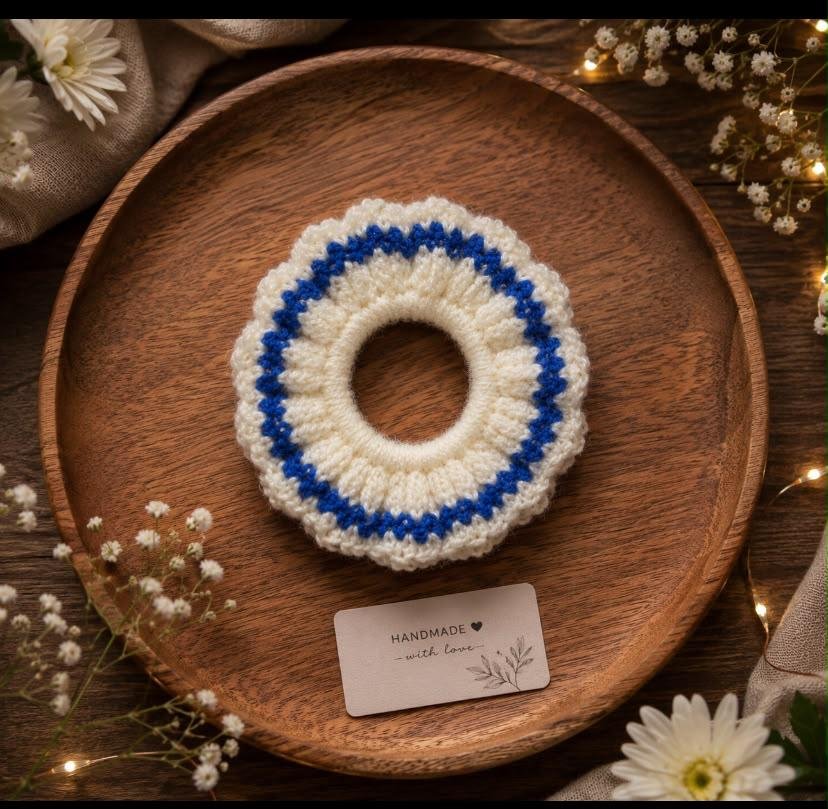 Royal Blue Cloud Crochet Scrunchie